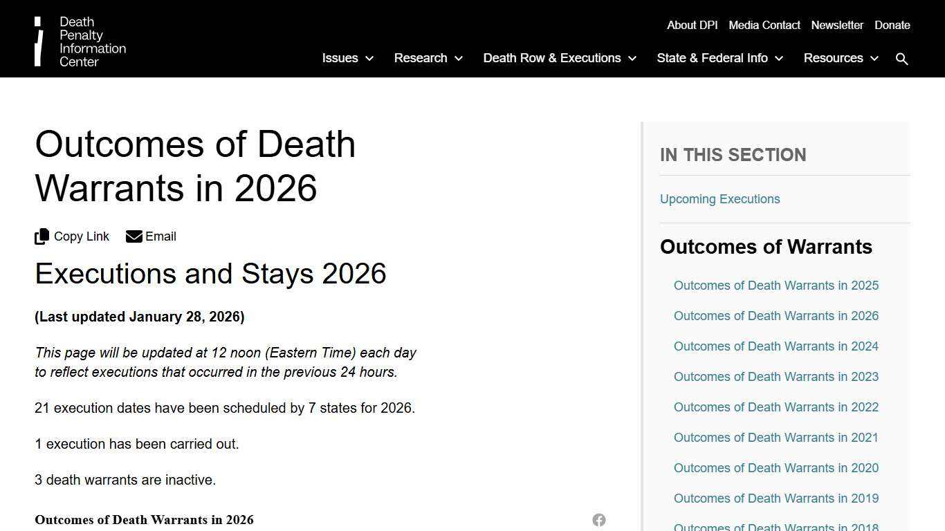 Outcomes of Death Warrants in 2026 Death Penalty Information Center